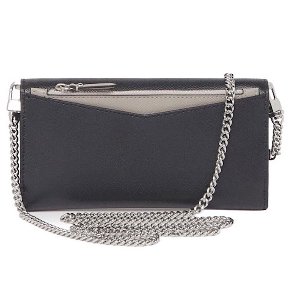 Michael Kors Leather Convertible Chain Wallet to Crossbody in Black/Pearl Grey - Picture 3 of 9